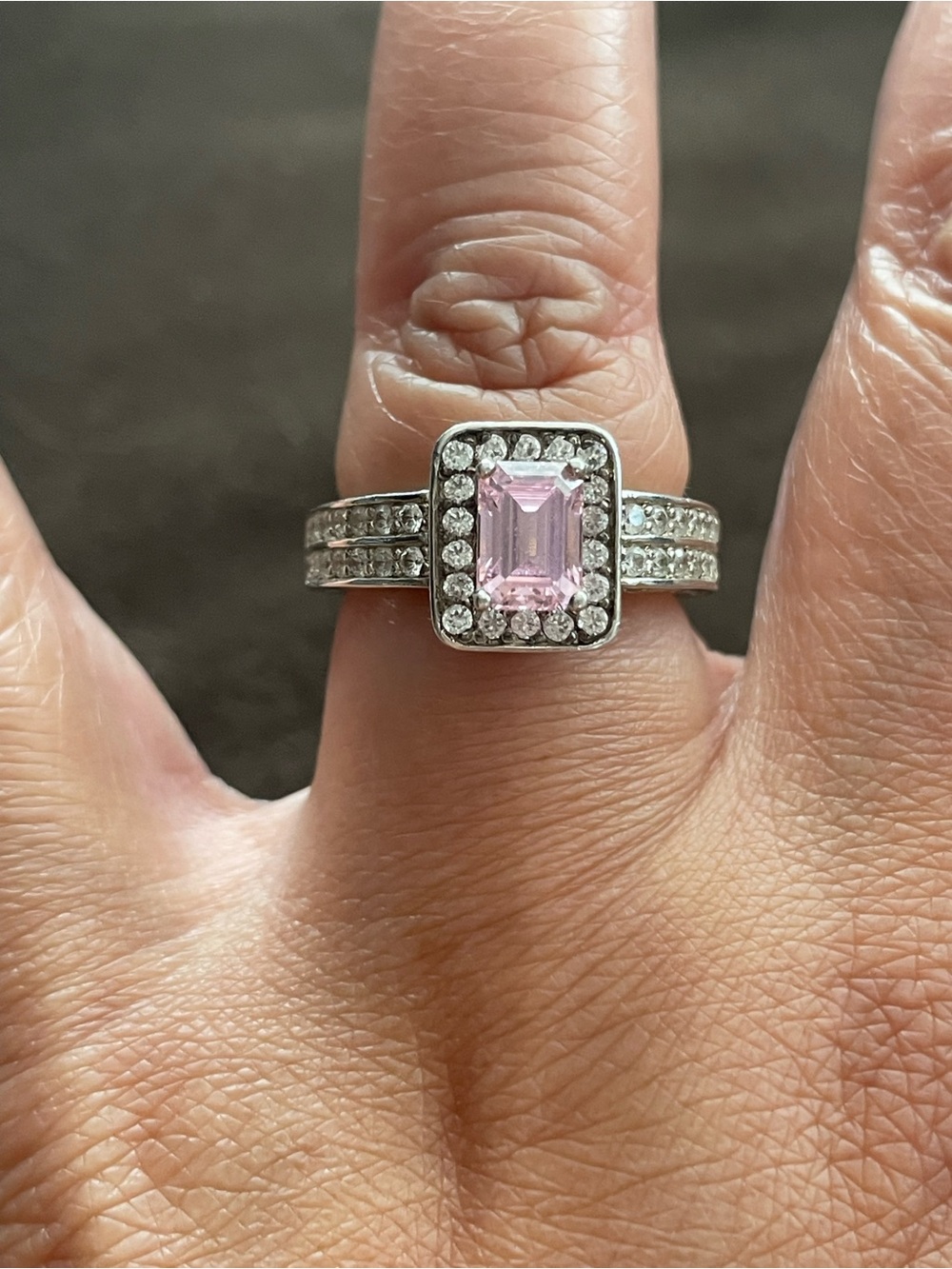 Sterling Silver Halo Ring with Pink Center Stone